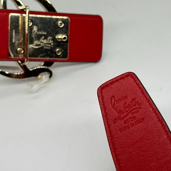Christian Louboutin Women CL Logo Buckle Patent Leather Belt Loubi Red